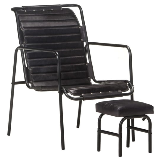 Fotel wypoczynkowy z podnóżkiem, czarny, skóra naturalna vidaXL