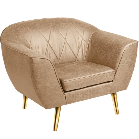 Fotel z ekoskóry ze złotymi nóżkami Rosa w kolorze beżowym z subtelnymi przeszyciami POSTERGALERIA