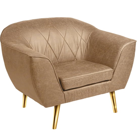 Fotel z ekoskóry ze złotymi nóżkami Rosa w kolorze kremowym z subtelnymi przeszyciami POSTERGALERIA