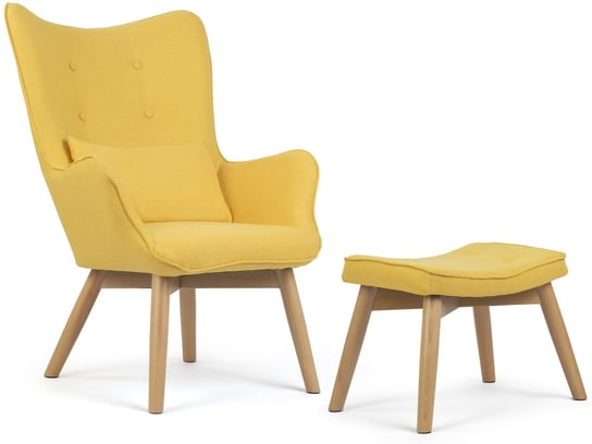 Fotel z podnóżkiem i poduszką SOFOTEL Uszak, żółty, 100x70 cm SOFOTEL