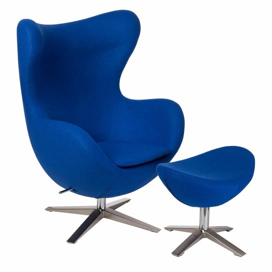 Fotel z podnóżkiem Jajo Soft wełna inspirowany Egg niebieski 2729 D2.DESIGN