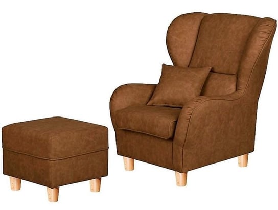 Fotel z pufą MEBLE TAPICEROWANE Cork, brązowy, 98x90x90 cm Meble tapicerowane