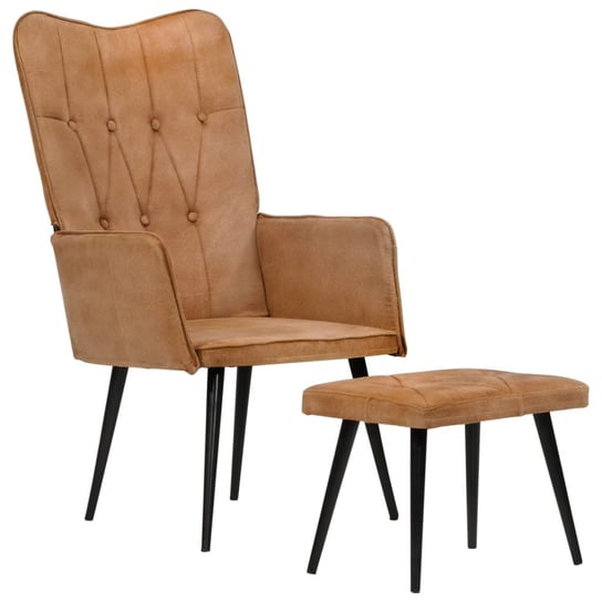 Fotel z wysokim oparciem i podnóżkiem, brązowy, obity płótnem vidaXL