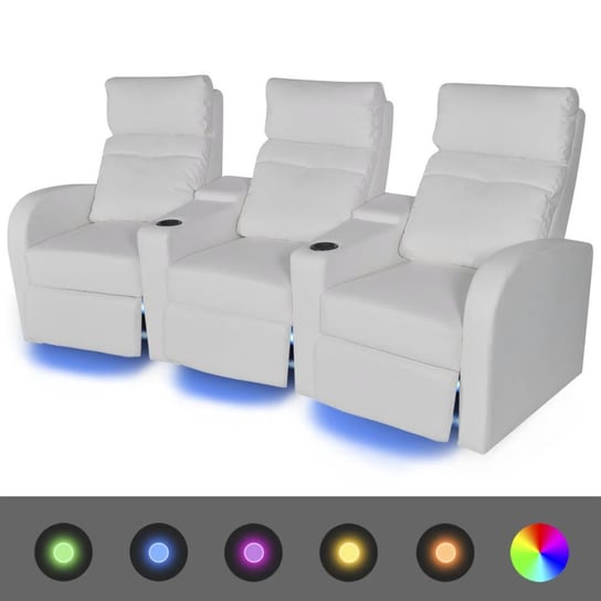 Fotele kinowe vidaXL, 3-osobowe, białe, LED, 227x85x103 cm vidaXL
