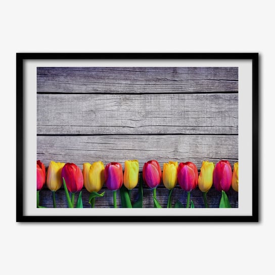 Foto-Obraz z ramką TULUP Tulipany na drewnie 70x50 cm Tulup