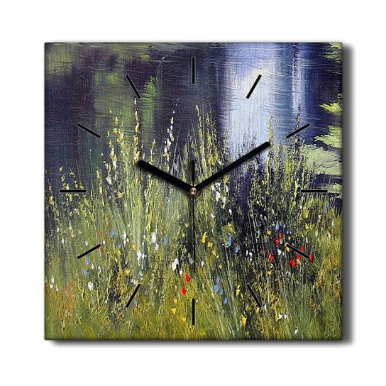 Foto zegar na płótnie Rzeka kwiaty trawa 30x30 cm, Coloray Coloray