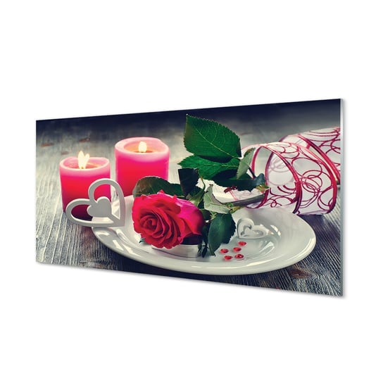 Fotoobraz szklany TULUP Róża serce świeczki 100x50 cm Tulup