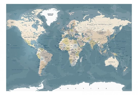 Fototapeta, Błękitno beżowa mapa świata retro, 100x70 cm DecoNest