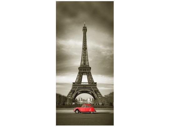 Fototapeta, Czerwone auto przed Wieżą Eiffla, 1 element, 95x205 cm Oobrazy