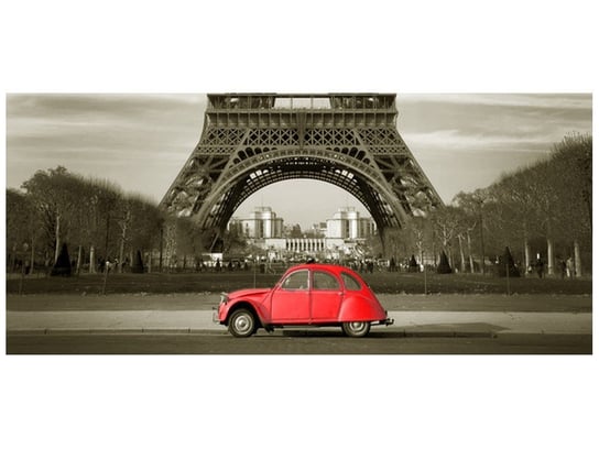 Fototapeta, Czerwone auto przed Wieżą Eiffla, 12 elementów, 536x240 cm Oobrazy