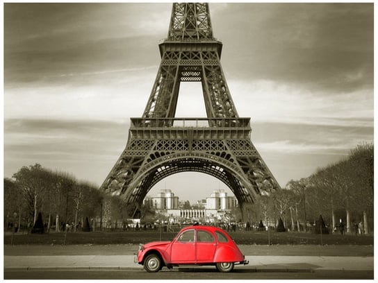 Fototapeta Czerwone auto przed Wieżą Eiffla, 2 elementy, 200x150 cm Oobrazy