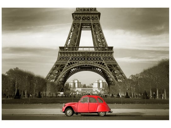 Fototapeta Czerwone auto przed Wieżą Eiffla, 200x135 cm Oobrazy