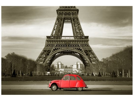 Fototapeta, Czerwone auto przed Wieżą Eiffla, 8 elementów, 368x248 cm Oobrazy