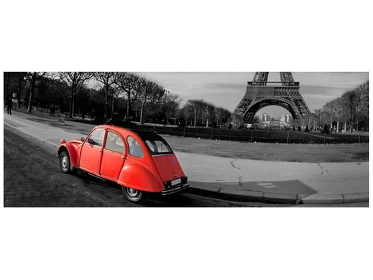 Fototapeta Czerwone auto przy Wieży Eiffla, 2 elementy, 268x100 cm Oobrazy