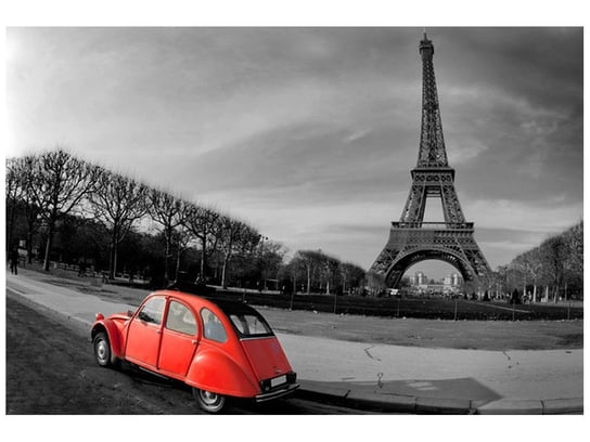 Fototapeta Czerwone auto przy Wieży Eiffla, 200x135 cm Oobrazy