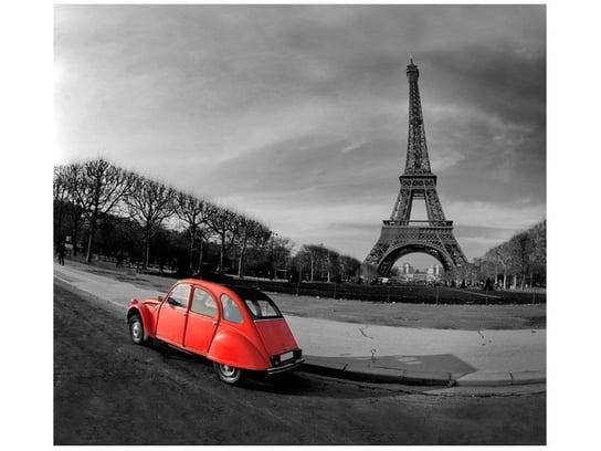 Fototapeta, Czerwone auto przy Wieży Eiffla, 6 elementów, 268x240 cm Oobrazy