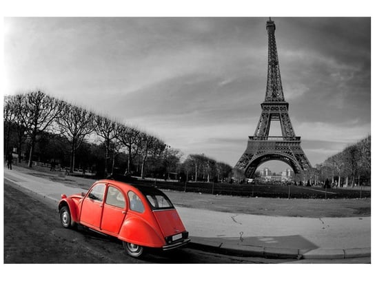 Fototapeta, Czerwone auto przy Wieży Eiffla, 8 elementów, 368x248 cm Oobrazy