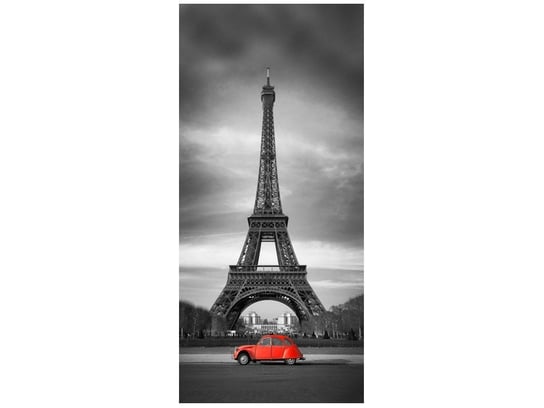 Fototapeta Czerwony samochód przed Wieżą Eiffla, 95x205 cm Oobrazy