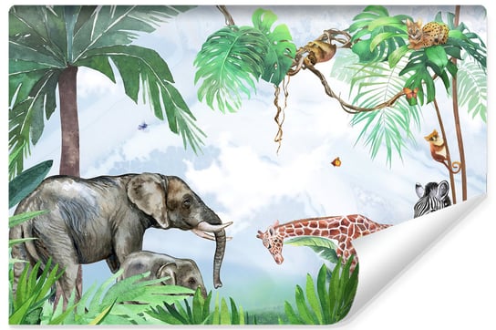 Fototapeta Dla Dzieci Akwarele Dzikie ZWIERZĘTA Słonice Dżungla 270cm x 180cm Muralo