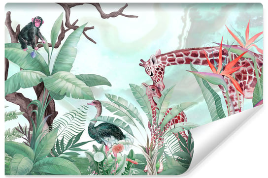Fototapeta Dla Dzieci Dzikie ZWIERZĘTA Żyrafy Dżungla Rośliny 135cm x 90cm Muralo