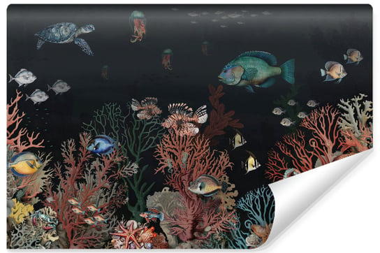 Fototapeta Dla Dzieci Kolorowe RYBY Ocean Rafa Koralowa Styl Retro 300cm x 210cm Muralo