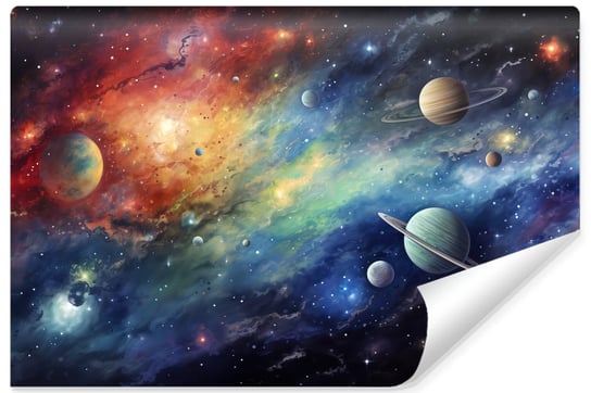 Fototapeta Dla Dzieci KOSMOS Planety Akwarele Gwiazdy Galaktyka 405cm x 270cm Muralo