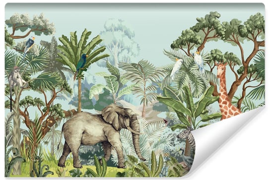 Fototapeta Dla Dzieci Tropikalna DŻUNGLA Dzikie Zwierzęta Akwarele 300cm x 210cm Muralo