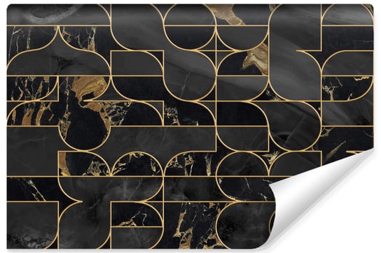 Fototapeta Do Salonu Czarny MARMUR Złoty Wzór Geometryczny 400cm x 280cm Muralo