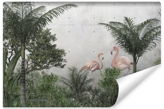 Fototapeta Do Salonu FLAMINGI Tropikalne Drzewa Palmy Beton 90cm x 60cm Muralo