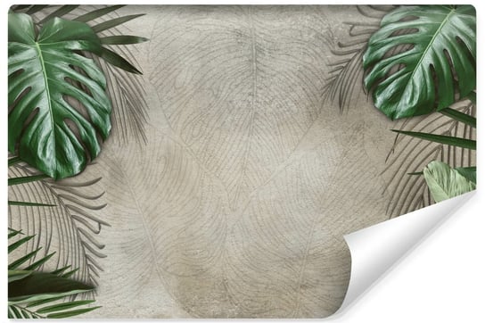 Fototapeta Do Salonu TROPIKALNE Liście Monstera Beton Efekt 3D 90cm x 60cm Muralo