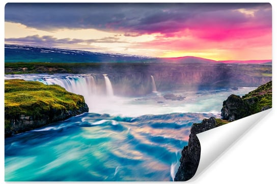 Fototapeta Do Salonu Wodospad Godafoss o Zachodzie Słońca Efekt 3D 270cm x 180cm Muralo