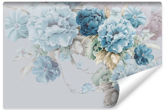 Fototapeta Do Sypialni Niebieskie PIWONIE Peonie Kwiaty Styl Retro 270cm x 180cm Muralo
