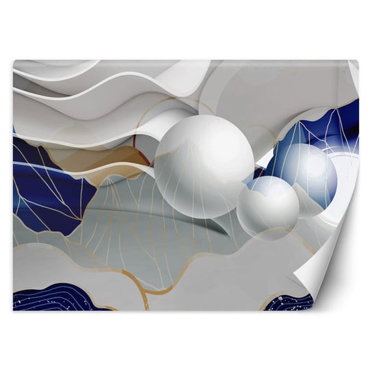 Fototapeta FEEBY Abstrakcja 3D fale i kule, szaro-niebieska, 100x70 cm Feeby