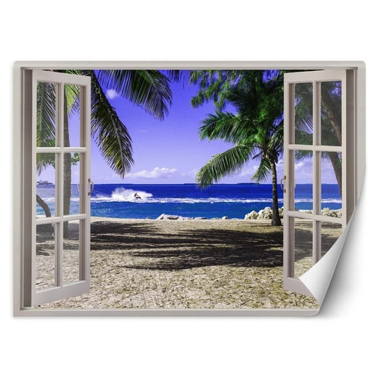 Fototapeta FEEBY Okno z widokiem na tropikalną plażę, 140x100 cm Feeby