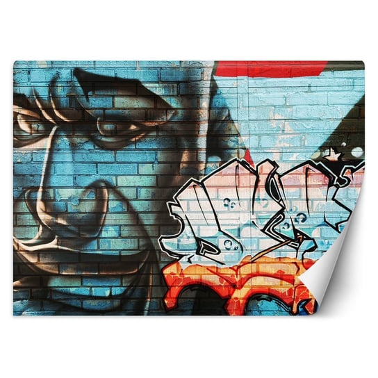 Fototapeta Graffiti na murze, niebieska twarz 200x140 Feeby