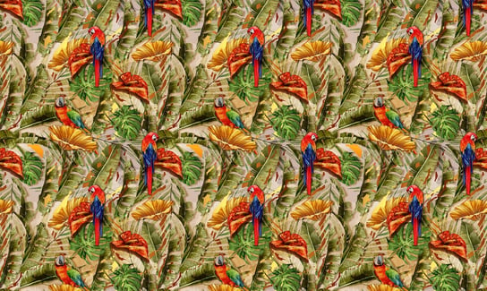 Fototapeta HOMEPRINT Papuga, egzotyczne liście 201x201 cm Premium MagicStick HOMEPRINT