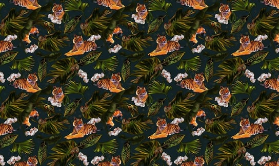 Fototapeta HOMEPRINT Tygrys, liście tropikalne 100x100 cm Vinyl Brush HOMEPRINT