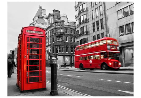 Fototapeta, Londyn: czerwony autobus i budka telefoniczna, 200X154 DecoNest