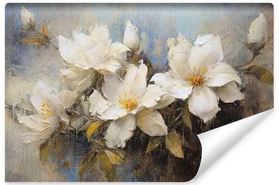 Fototapeta Malowane Białe KWIATY Abstrakcja Rośliny Efekt 3D 368cm x 254cm Muralo