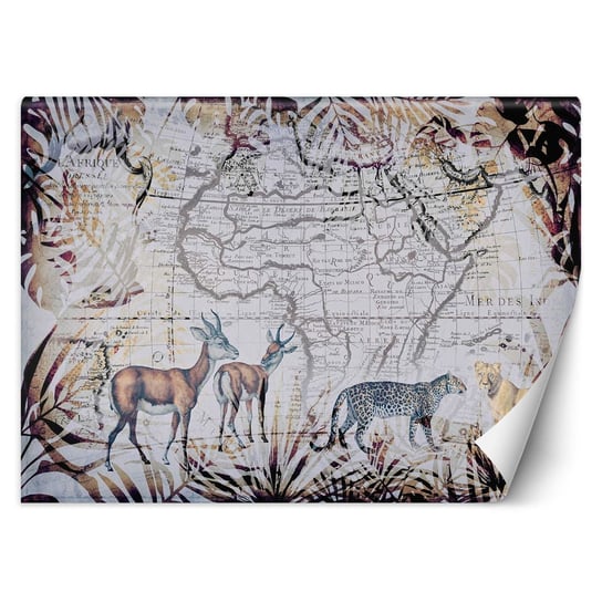 Fototapeta Mapa i dzikie zwierzęta, vintage  - Andrea Haase 100x70 Feeby