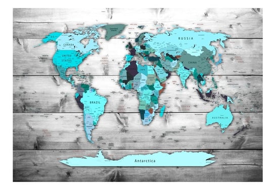 Fototapeta, Mapa świata: Błękitne kontynenty, 250x175 cm DecoNest
