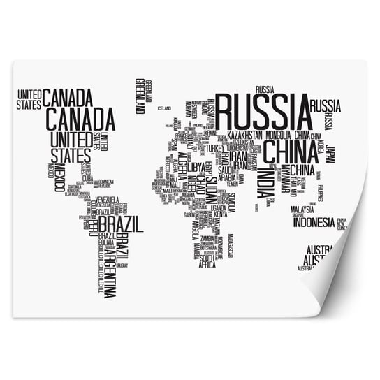 Fototapeta Mapa świata - czarno białe napisy, styl skandynawski 100x70 Feeby