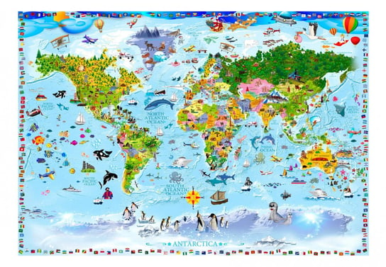 Fototapeta, Mapa świata dla dzieci z kolorowymi rysunkami, 450x315 cm DecoNest
