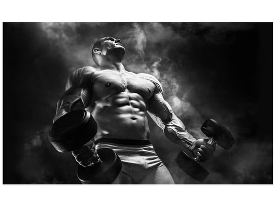 Fototapeta, Mężczyzna na siłowni black and white, 8 elementów, 412x248 cm Oobrazy
