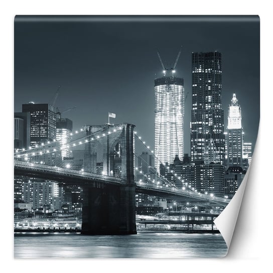 Fototapeta Most brookliński nocą, Nowy Jork wersja czarno biała 100x100 Feeby