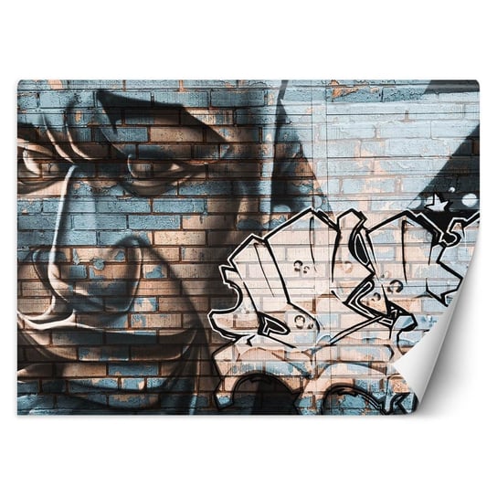 Fototapeta Niebieska twarz mężczyzny - mural na cegle 100x70 Feeby