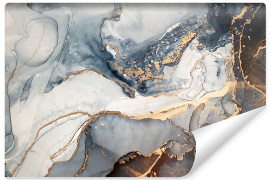 Fototapeta Niebieski MARMUR Abstrakcja Kamień Elementy Złota 270cm x 180cm Muralo