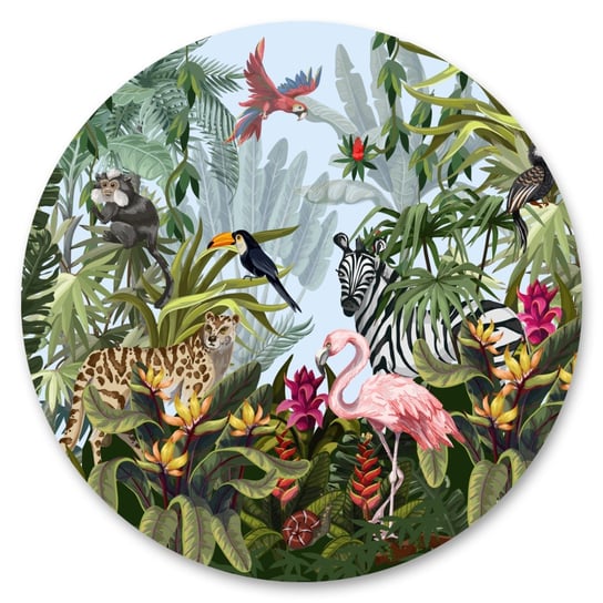 Fototapeta Okrągła Zwierzęta Tropikalne Liście Natura Dżungla 100Cm X 100Cm Muralo