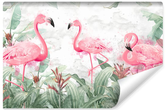 Fototapeta Ozdobna, MURALO, Flamingi Liście Kwiaty 270cm X 180cm Muralo