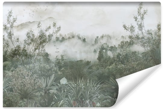 Fototapeta PEJZAŻ Tropikalny Las We Mgle Rośliny Kwiaty Ptaki 300cm x 210cm Muralo